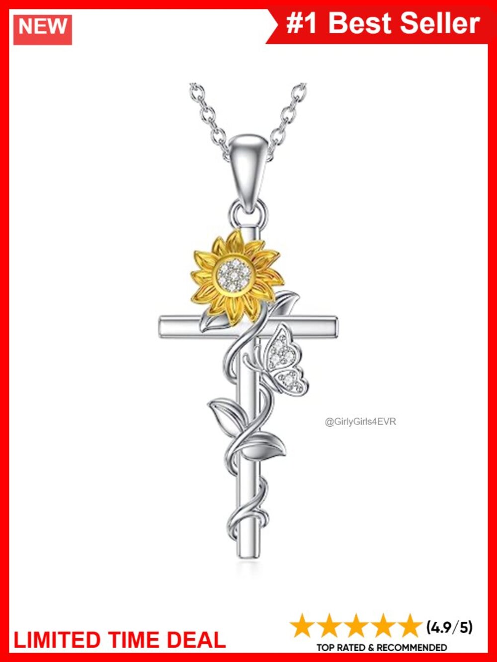 925 Sterling Silver Celtic Sunflower Rose Cross Pendant Necklace 18-20"